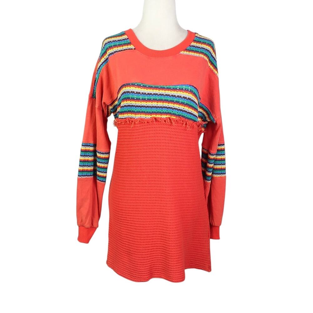 BDG Urban Outfitters Apollo Oversized Embroidered Long Sleeve Tee Red Stripe XS